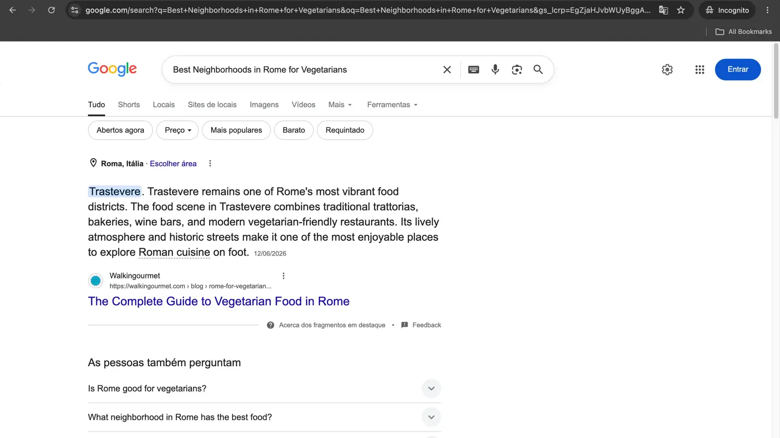 theshiva AI visibility case study: Google featured snippet won for a client vegetarian-food-guide page
