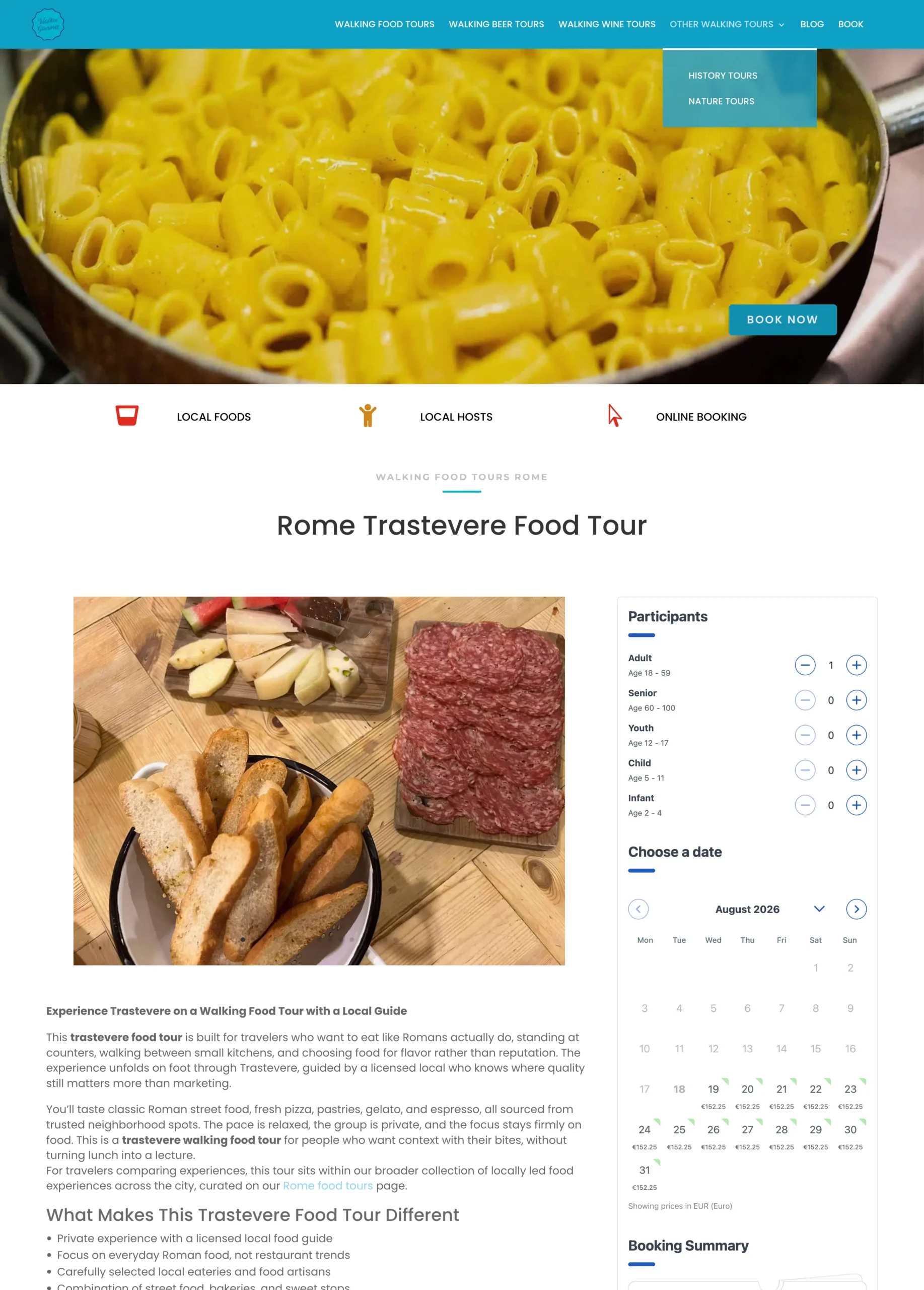 theshiva web design case study: a tour page after the first SEO-focused rebuild, with itinerary, FAQs and embedded booking